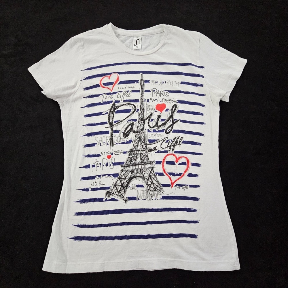 Paris Tour Eiffel Tower White Short Sleeve Cotton T-Shirt Women's M